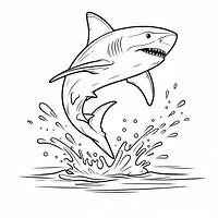 A black and white coloring page of  simple, Shark jumping out of the water.