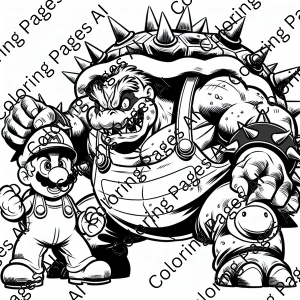 Bowser Fighting Mario Coloring Page - Coloring Pages AI