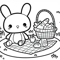 A black and white coloring page of  simple, Squishmallow having a picnic.