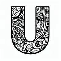 A black and white coloring page of  simple, Letter U.