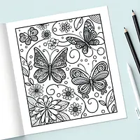 A black and white coloring page of  simple, Butterflies in April .