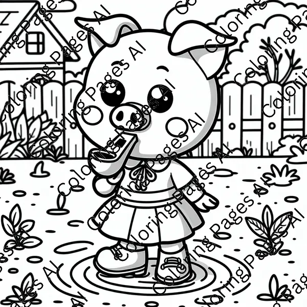 Peppa Pig Playing In The Mud Coloring Page - Coloring Pages AI