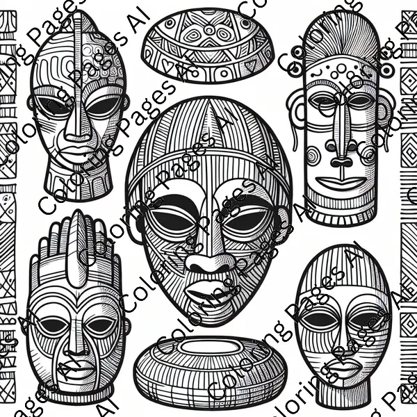 African Masks And Sculptures Coloring Page - Coloring Pages AI