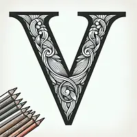 A black and white coloring page of  simple, Letter V.