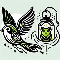 A black and white coloring page of  simple, sparrow and green-lantern-cat.