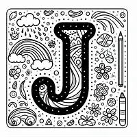 A black and white coloring page of  simple, Letter J.