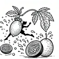 A black and white coloring page of  simple, Passion Fruit and Leaping.