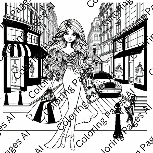 Barbie Going Shopping Coloring Page Coloring Pages AI