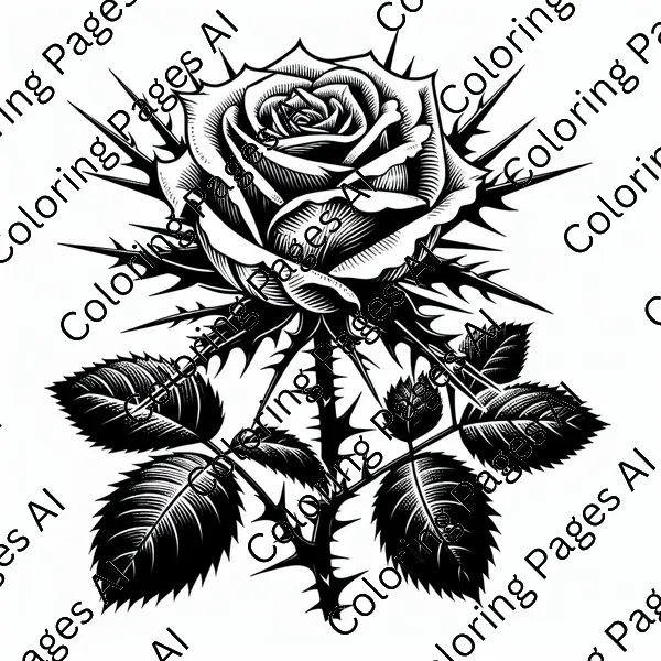 A Rose With Thorns Coloring Page - Coloring Pages AI