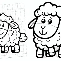 A black and white coloring page of  simple, sheep and kindergarten.