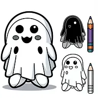 A black and white coloring page of  simple, Halloween-themed Squishmallow.