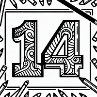 A black and white coloring page of  simple, Number 14.