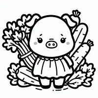 A black and white coloring page of  simple, Celery and peppa pig.