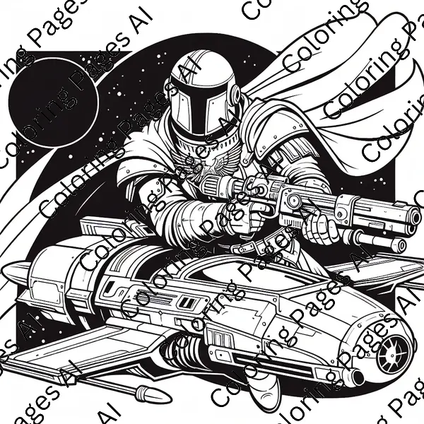 Jango Fett From Star Wars Flying Spacecraft Coloring Page - Coloring ...