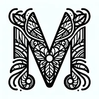 A black and white coloring page of  simple, Letter M.