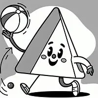A black and white coloring page of  simple, A triangle playing with a ball.