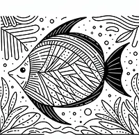 A black and white coloring page of  simple, Triangle fish swimming.