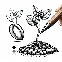 A black and white coloring page of  simple, A bean plant sprouting from a seed.