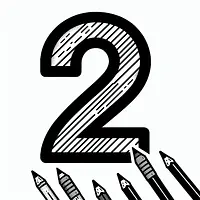 A black and white coloring page of  simple, Number 2.