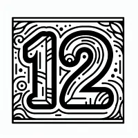 A black and white coloring page of  simple, Number 12.